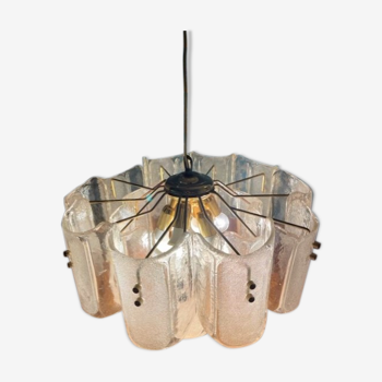 Art Deco glass and brass chandelier, 16 cupolas, 6 fires, 1930