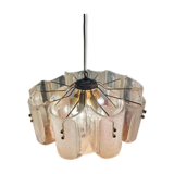 Lustre Art Déco verre et laiton, 16 coupoles, 6 feux, 1930