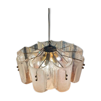 Lustre Art Déco verre et laiton, 16 coupoles, 6 feux, 1930