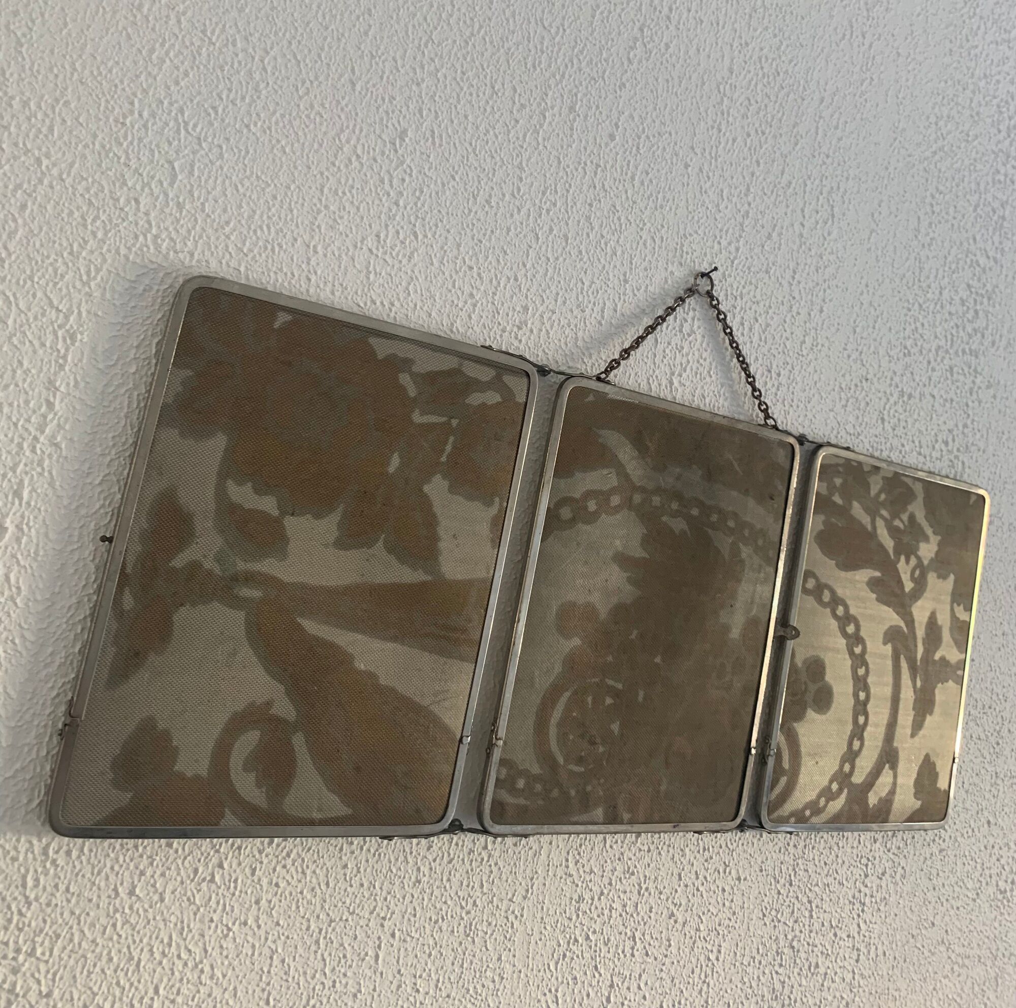 Miroir vintage 1930 triptyque de barbier Art Déco tissu - 31 x 77 cm