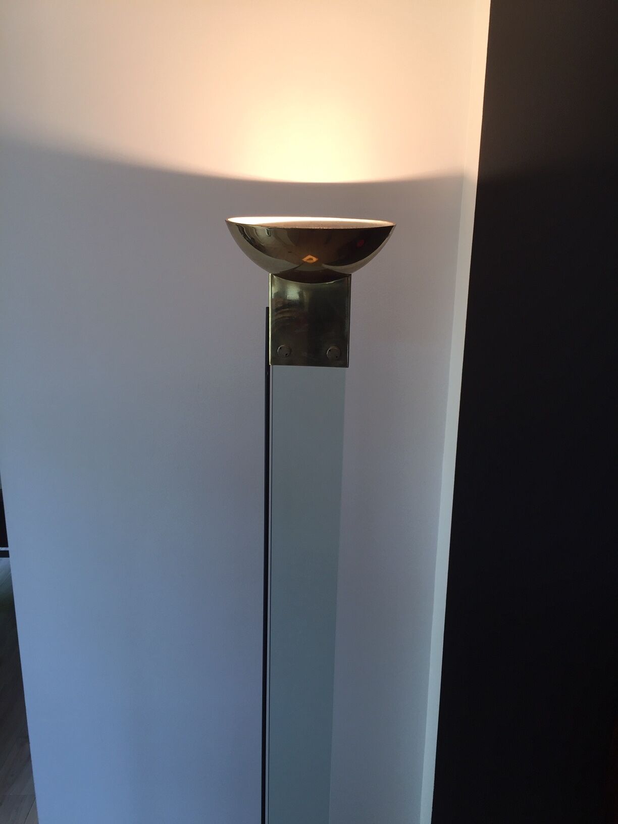 Glass and brass floor lamp by Max Baguara for Lamperti, Italy, 1970s