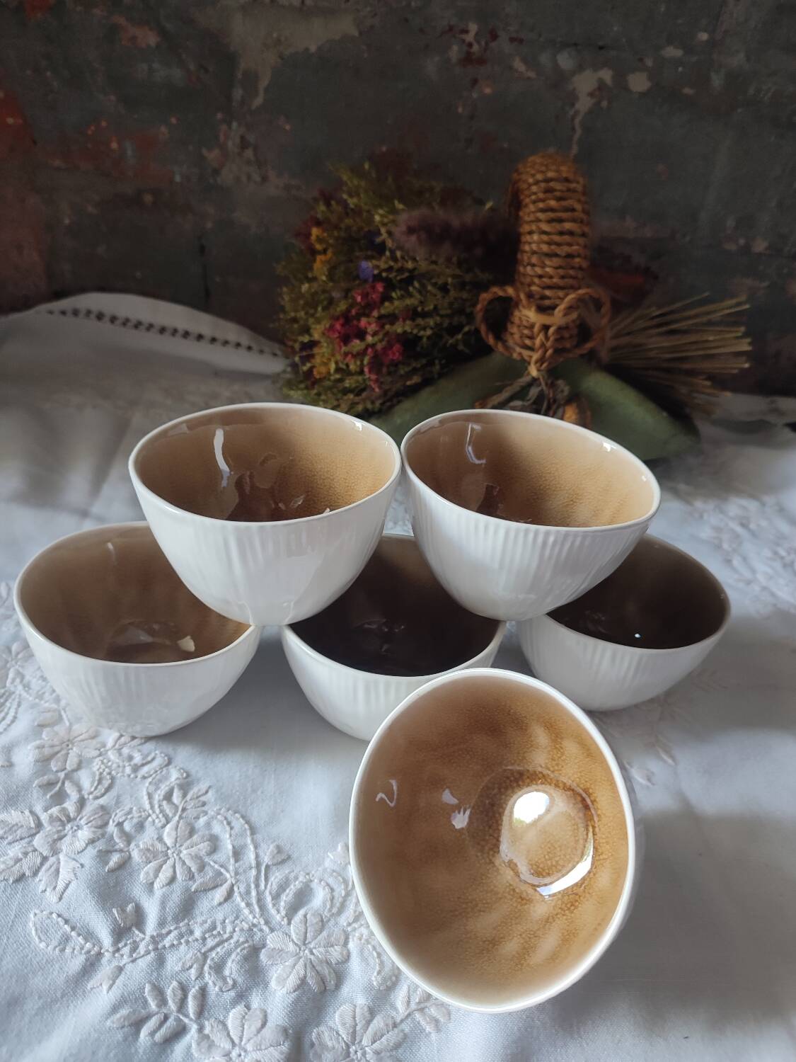 Set of 6 fungus-style glazed ceramic glasses