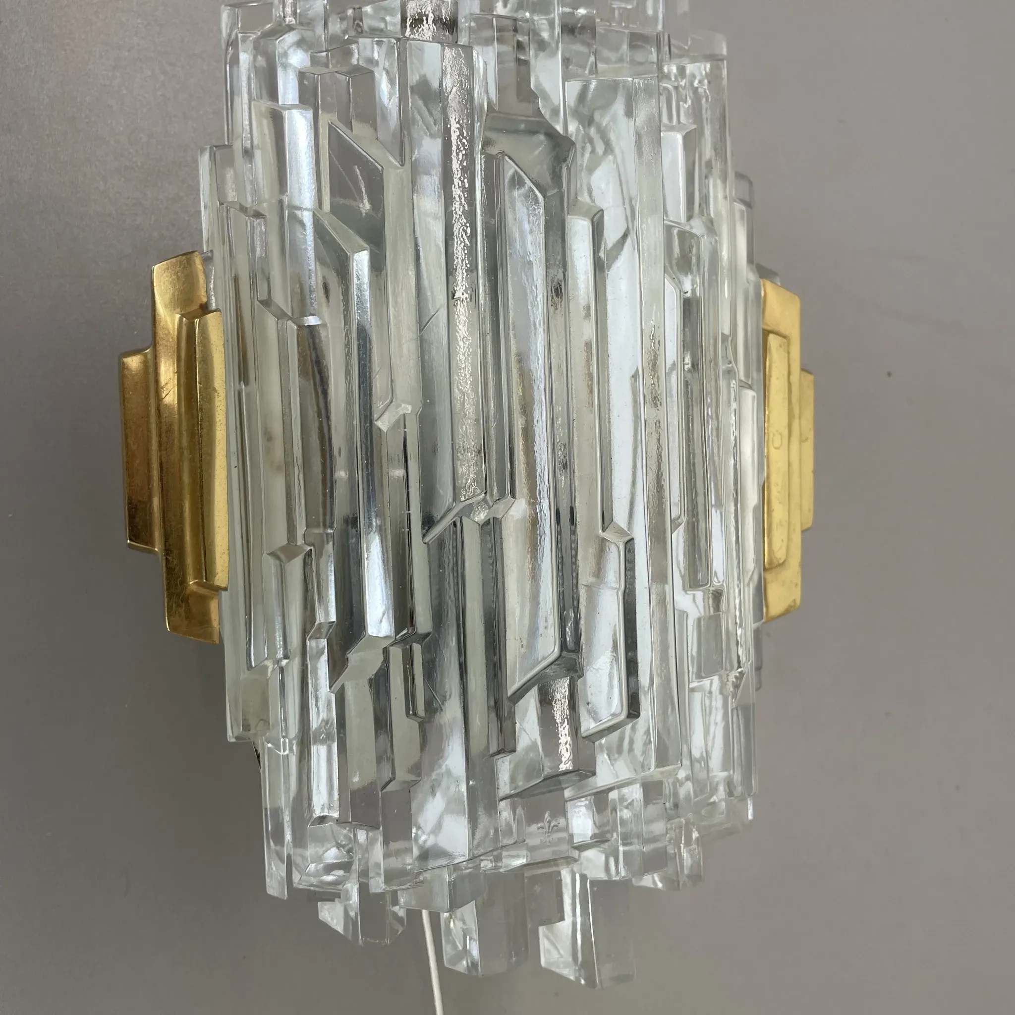 Beautiful CUBIC Ice Glass Wall Light by Hillebrand Lights, Germany, 1970s