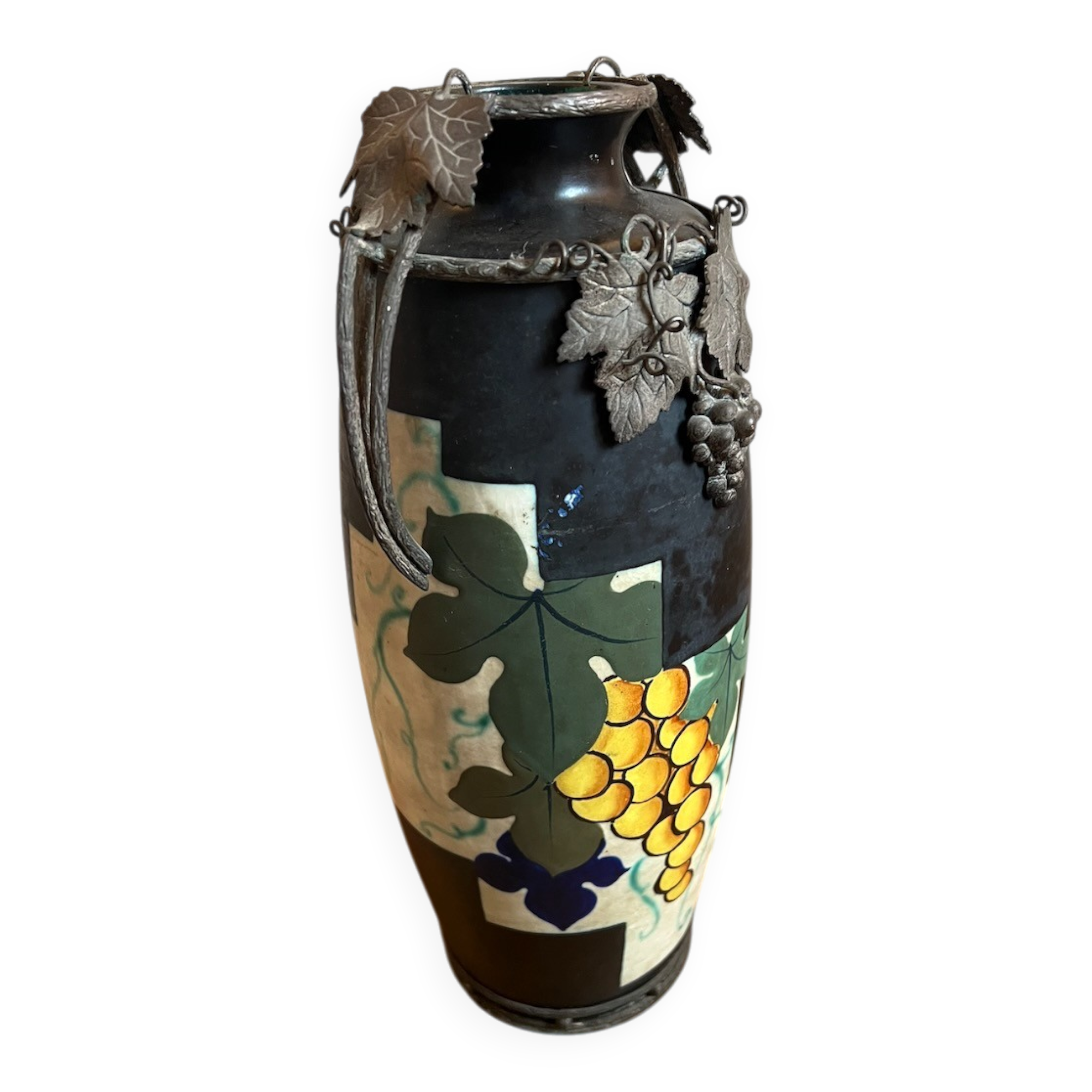 Art deco vase signed d'argyl - ceramic and metal mount - 35 cm