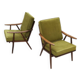 Paire de fauteuils boomerang velours vert par Antonin Suman pour Ton Bystrice " Thonet "