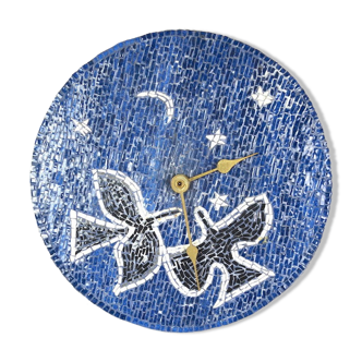 Vintage wall clock - wood & ceramic - circa 1950