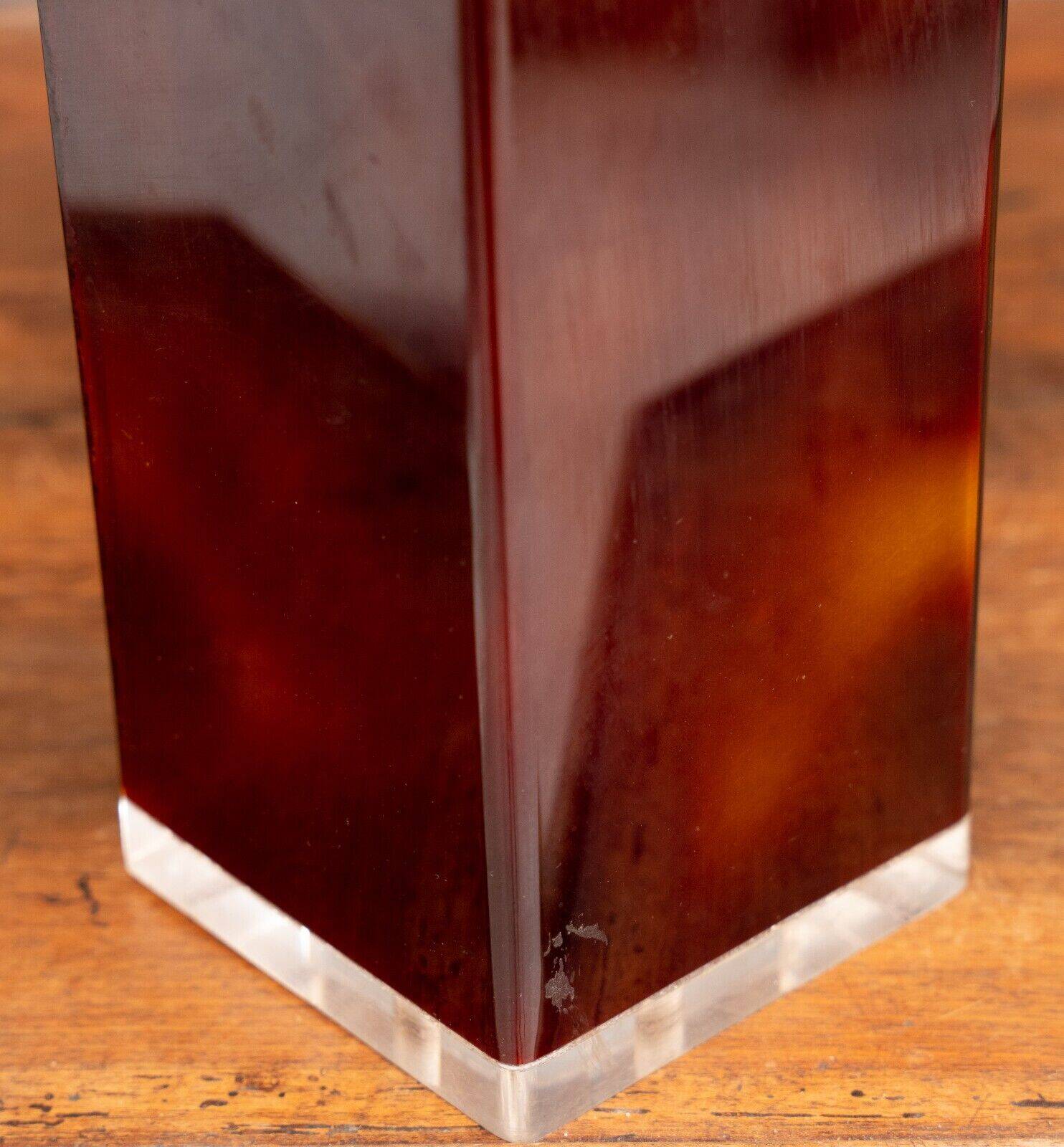 1970 lamp, white plexiglass lampshade, double patina amber base