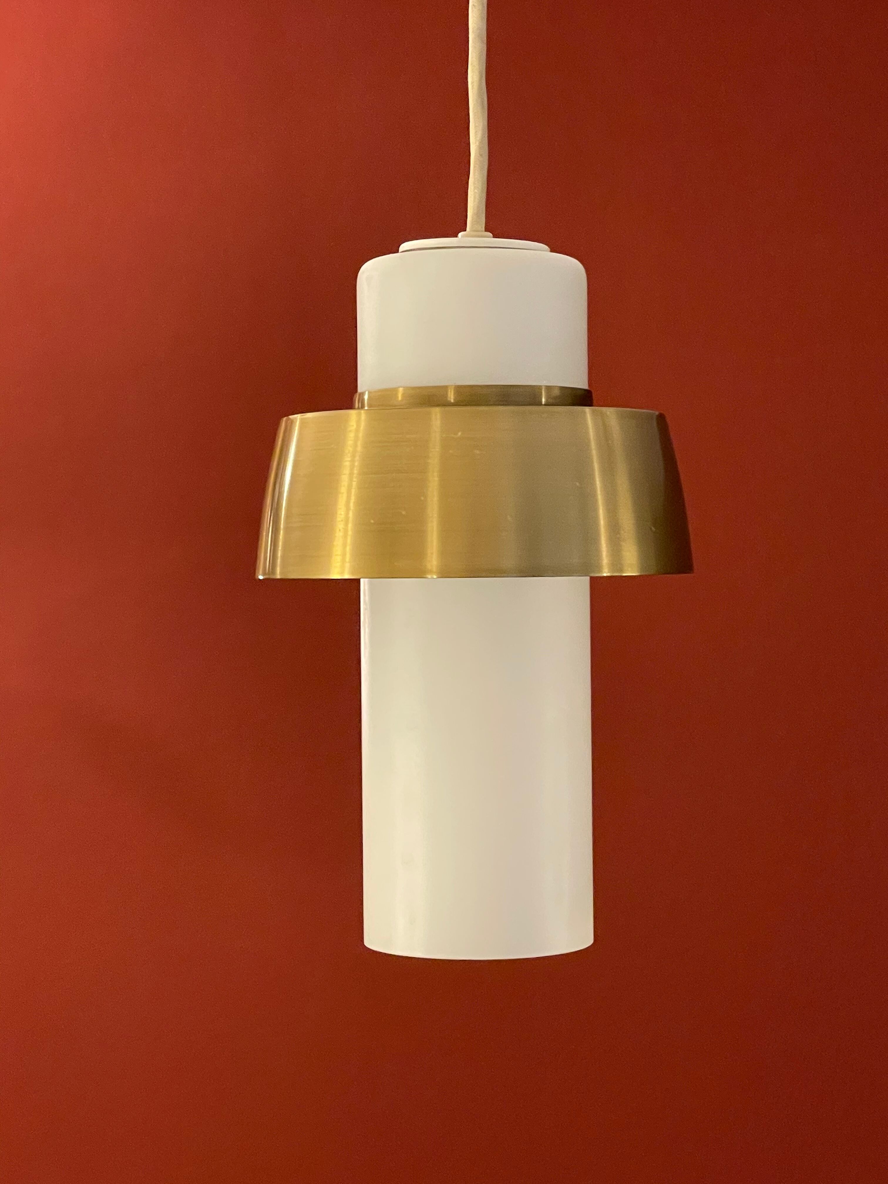 Opal & Brass hanging lamp MidCentury by Doria, 1960s