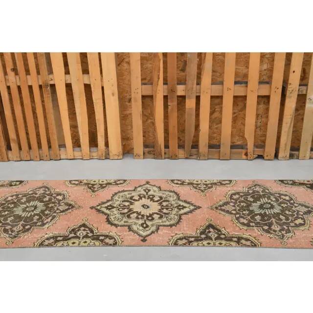 1970s Vintage Turkish Hand-Knotted Wool & Cotton Orange Runner Rug 81x386