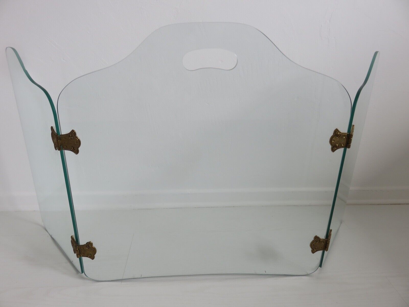 Glass and brass chimney fire barrier with 3 panels 1960 1970