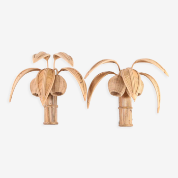 Pair of coconut / palm sconces in natural rattan