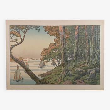 Lithograph by Henri Rivière Summer evening