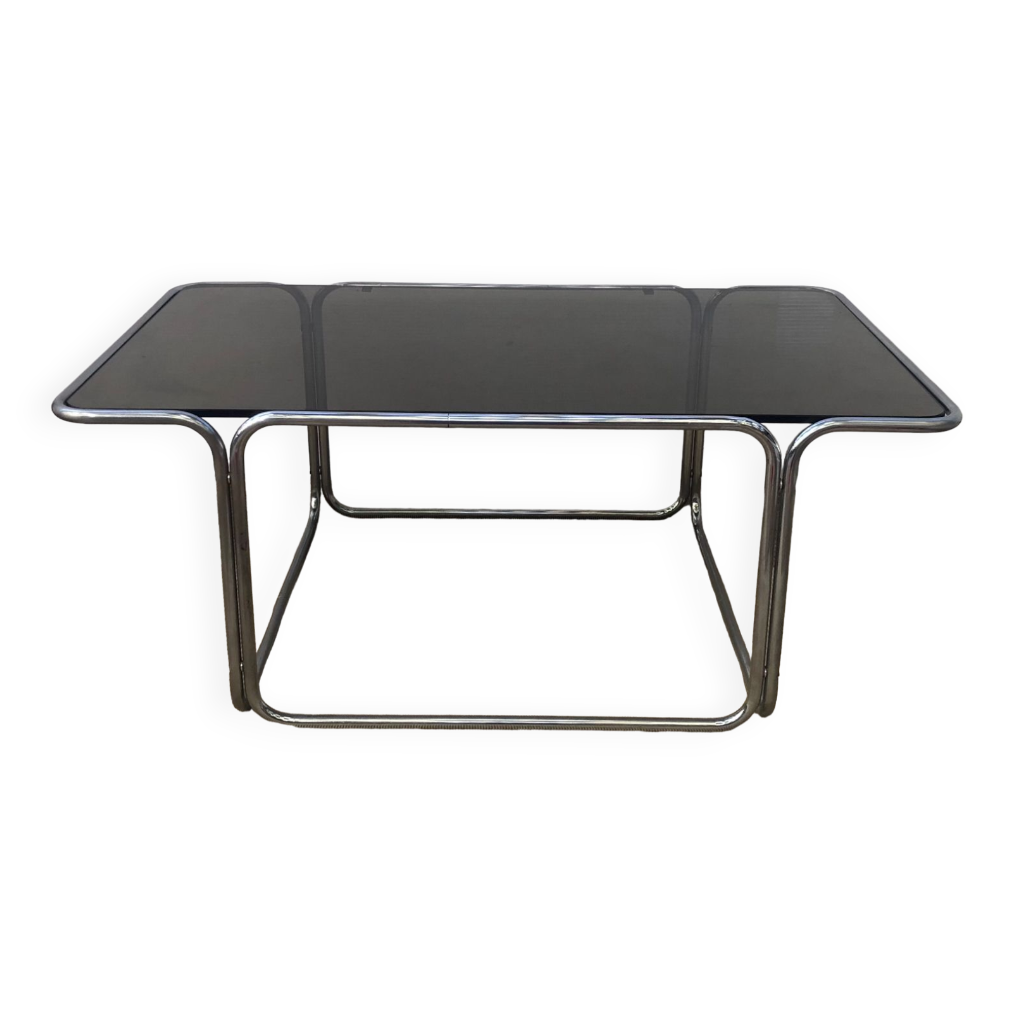 Coffee table in smoked glass and chrome 1970