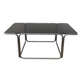 Coffee table in smoked glass and chrome 1970
