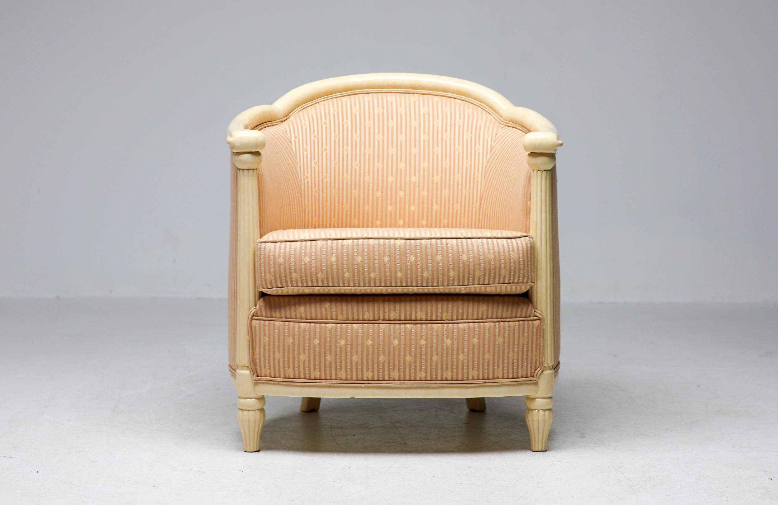 Fine Art Deco Bergère Club Chair Hollywood Regency Style Damask