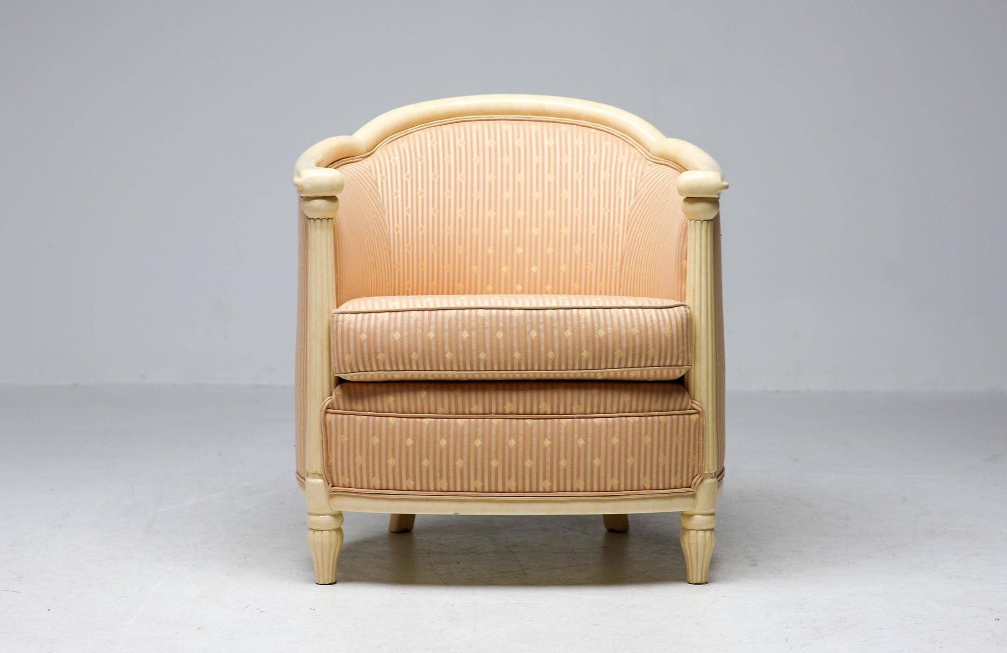 Fine Art Deco Bergère Club Chair Hollywood Regency Style Damask