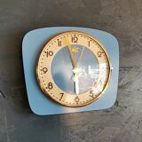 Vintage formica clock rectangular silent wall pendulum "Lora blue"