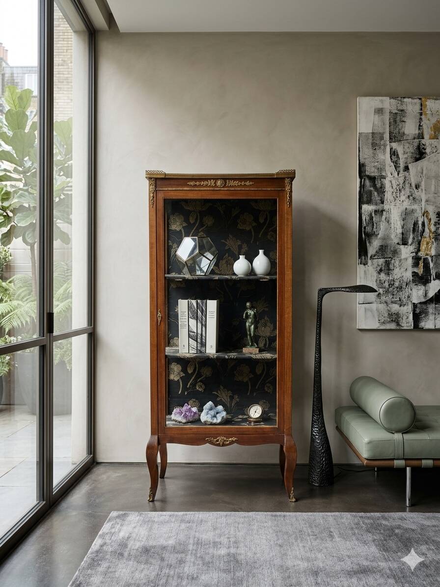 Vitrine ancienne style transition Louis XV-Louis XVI en Acajou