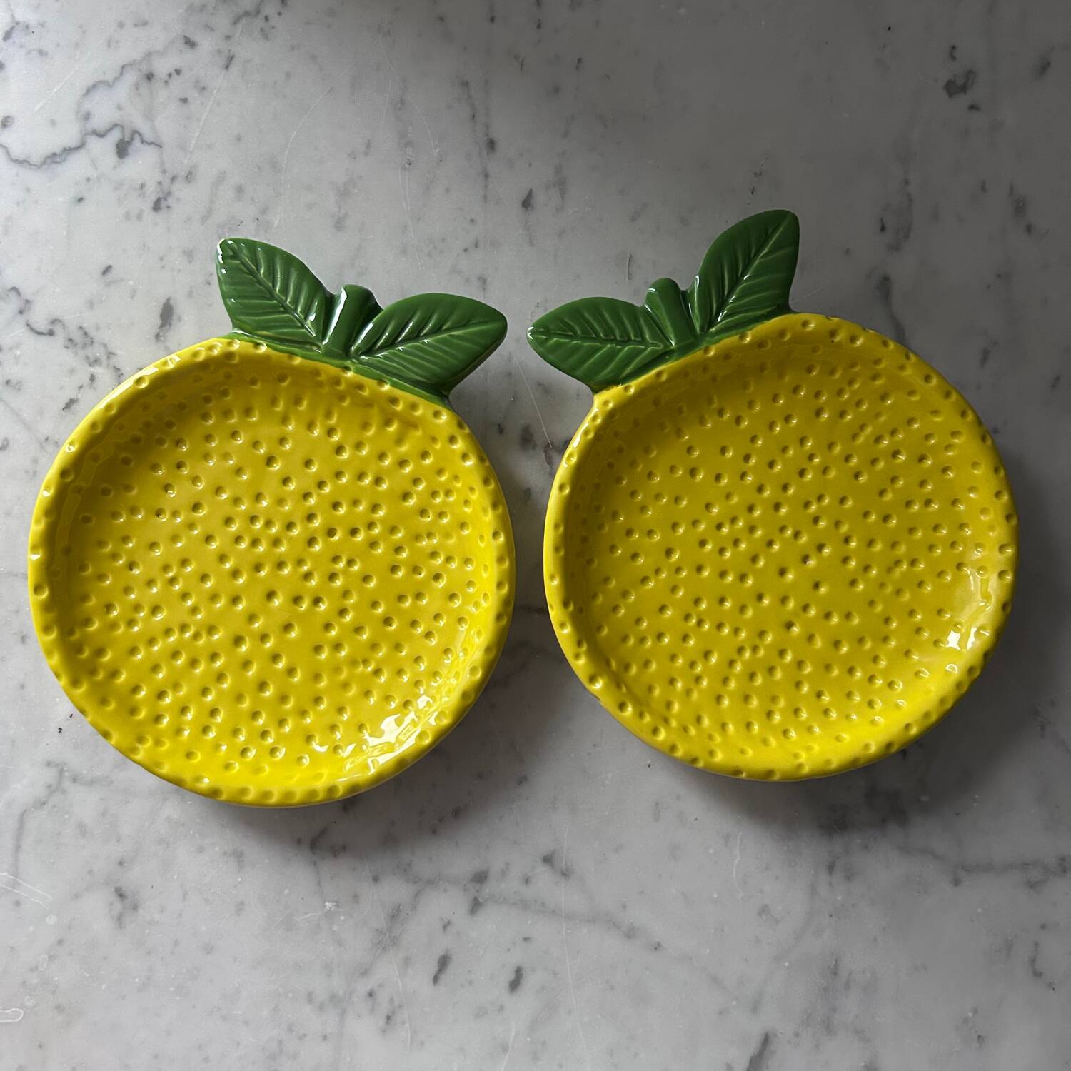 Paire de plats citrons en barbotine