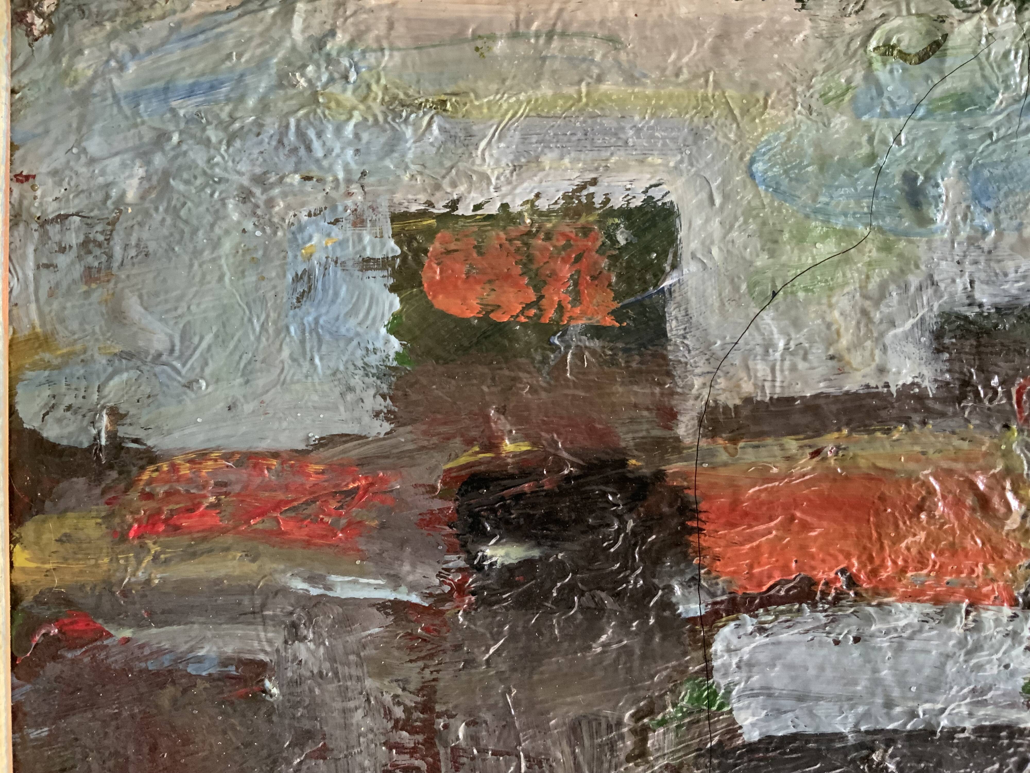 Vintage Abstract Kulo Green Oil Painting 1970s