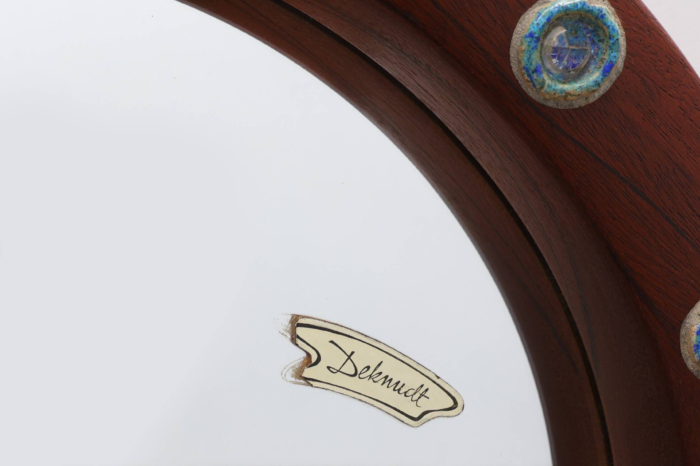 Pair of Deknudt Round Mirrors with Blue Ceramic Studs, Belgium, 1960s