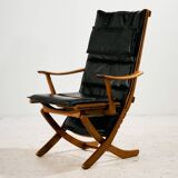 Fauteuil en hêtre avec revêtement en cuir