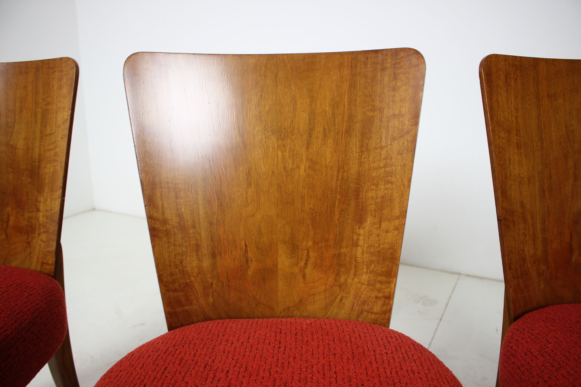 Set of four restored dining chairs model H-214 designed by Jindřich Halabala, 1950's.