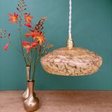 Vintage pendant lamp shade in yellow Clichy glass with red trim