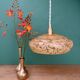 Vintage pendant lamp shade in yellow Clichy glass with red trim