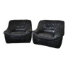 Paire de fauteuils cuir noir des années 80