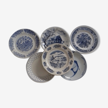 Suite of 6 retro blue indigo plates