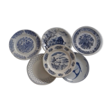 Suite of 6 retro blue indigo plates