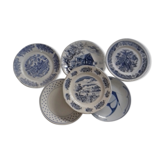 Suite of 6 retro blue indigo plates