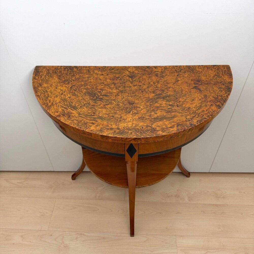 Biedermeier demi-lune console in cherry wood & birch wood, Franconia, 1830