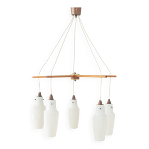 lustre en verre et teck,