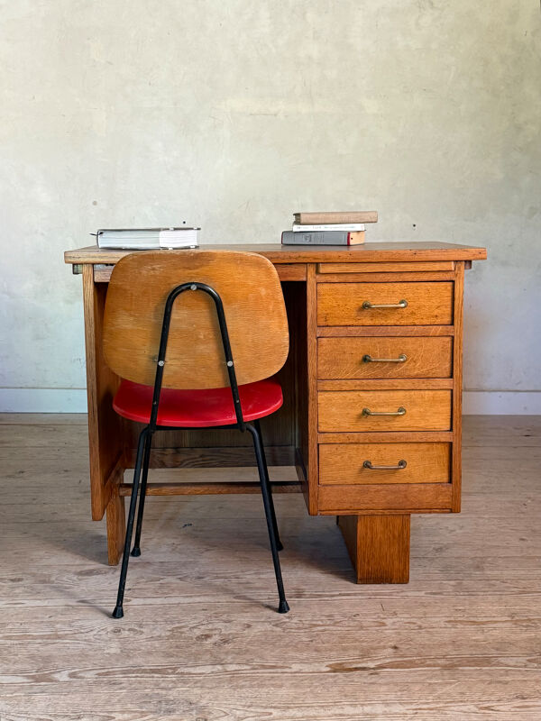 Bureau vintage en chêne demi-ministre