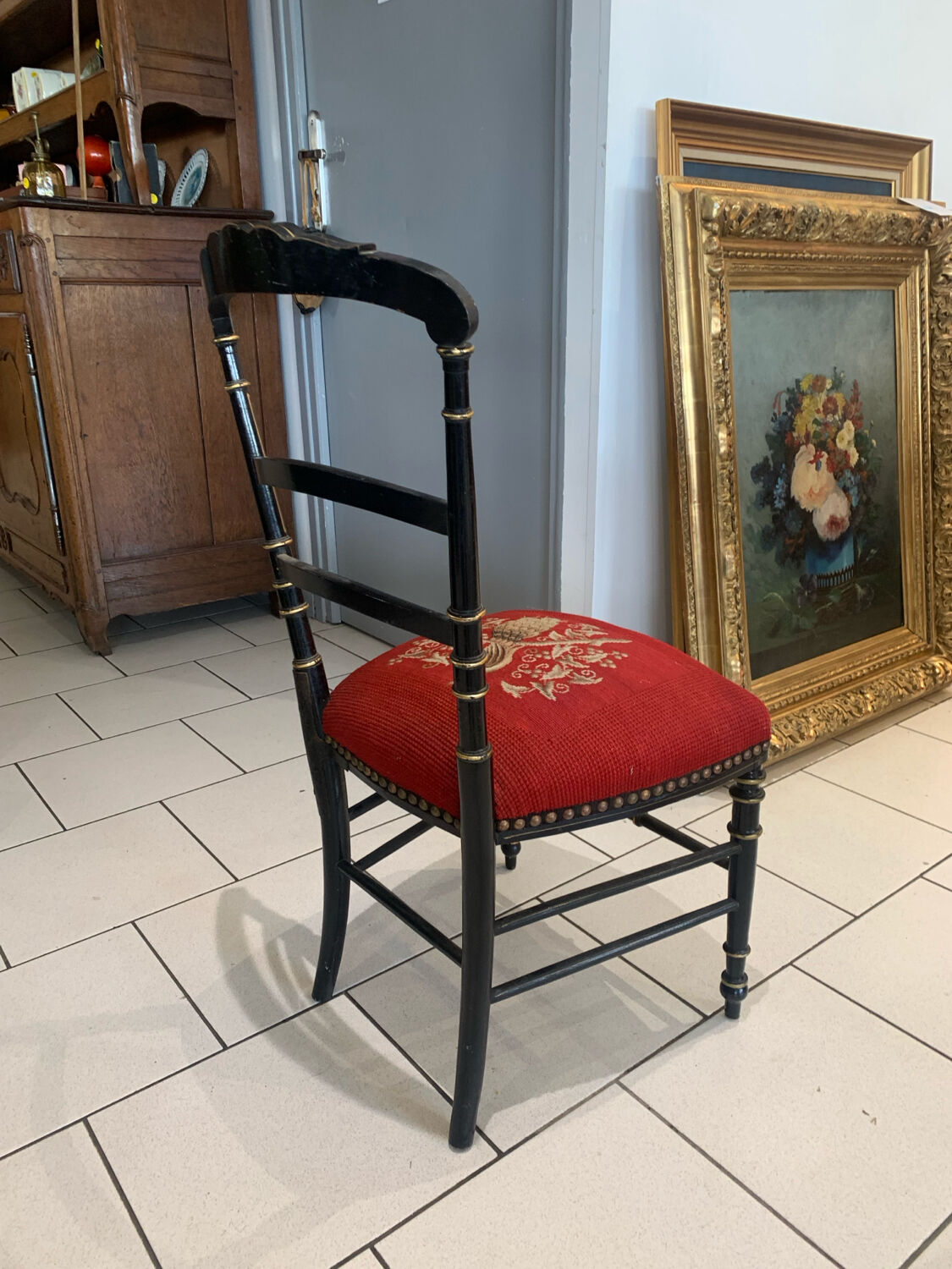 Antique Napoleon III Chair Embroidery