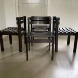 Set of vintage design slat chairs