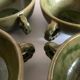 4 green glazed earthenware bowls with handles from Biot, 1960