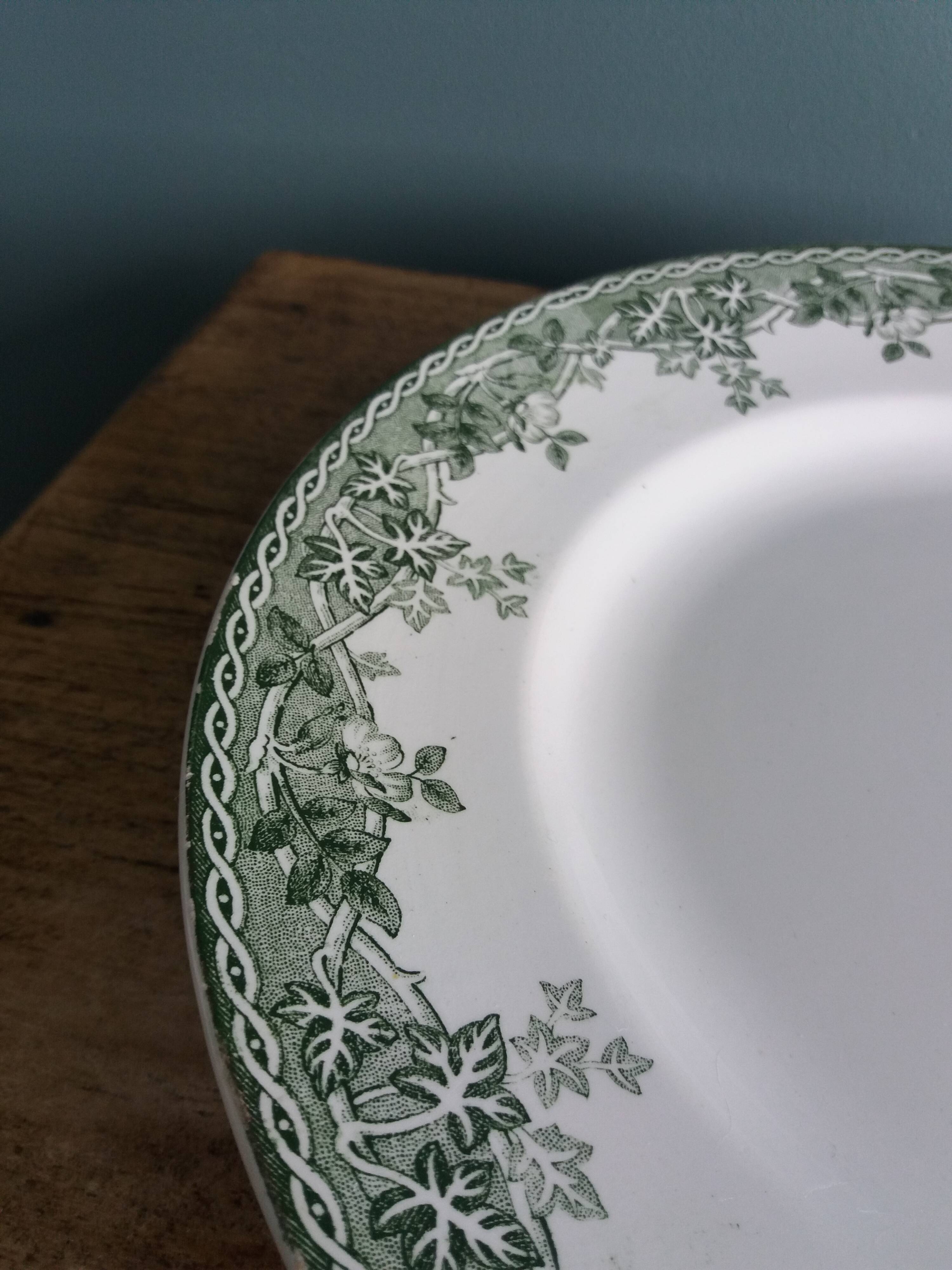Saint Amand ironstone flat plate with summer green decor