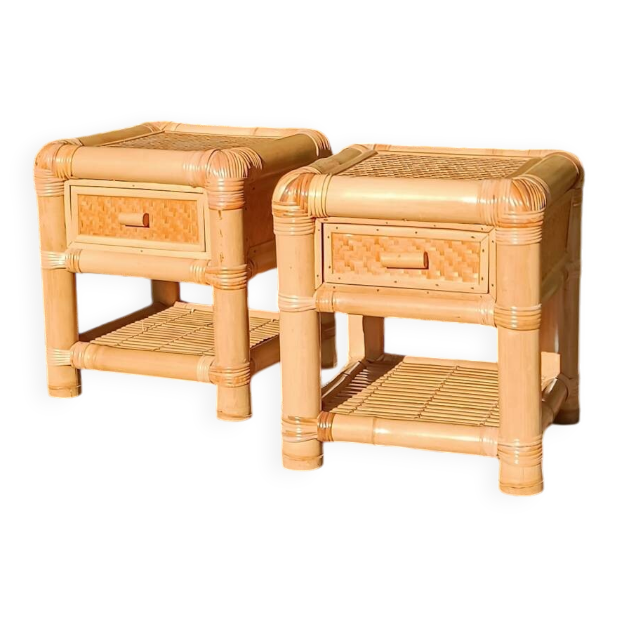 Vintage bamboo bedside tables