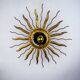 Brutalist sunburst ceiling light – gilt iron rays & exposed bulb, France, 1960s