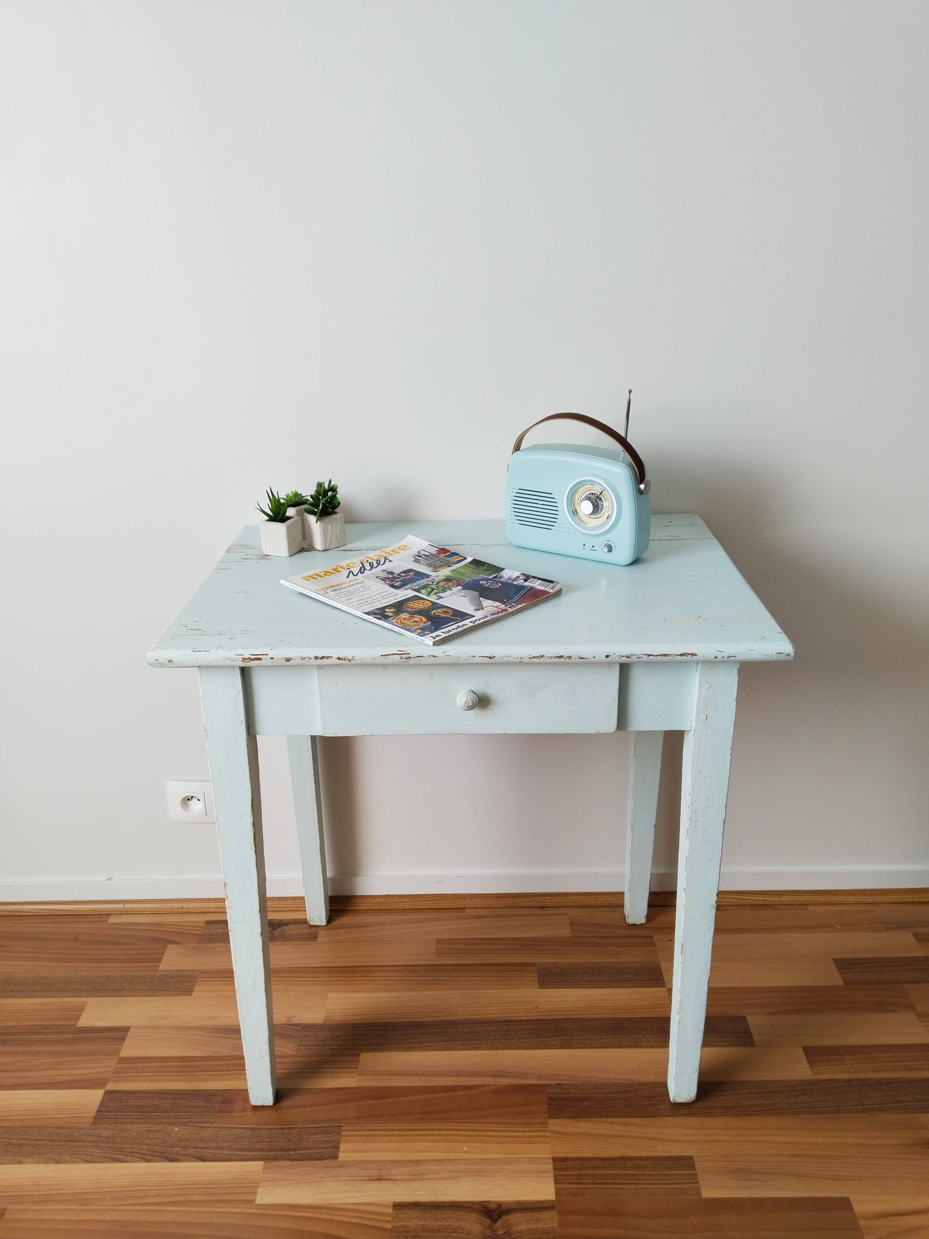 Farm table, kitchen table, rustic blue patina desk, 1950s