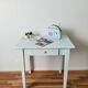Farm table, kitchen table, rustic blue patina desk, 1950s