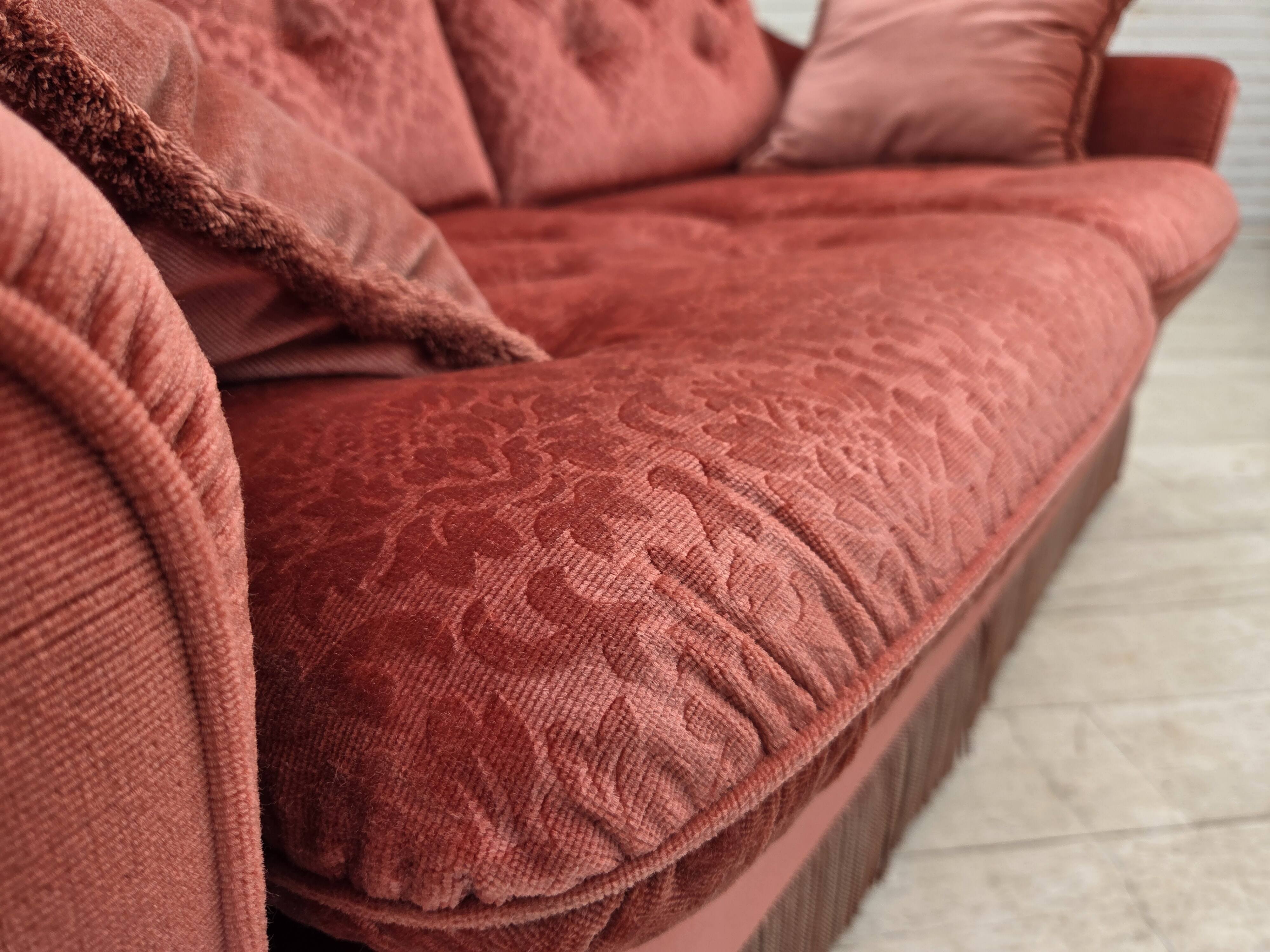 1980s, Scandinavian 2-seater sofa, pink furniture velour.