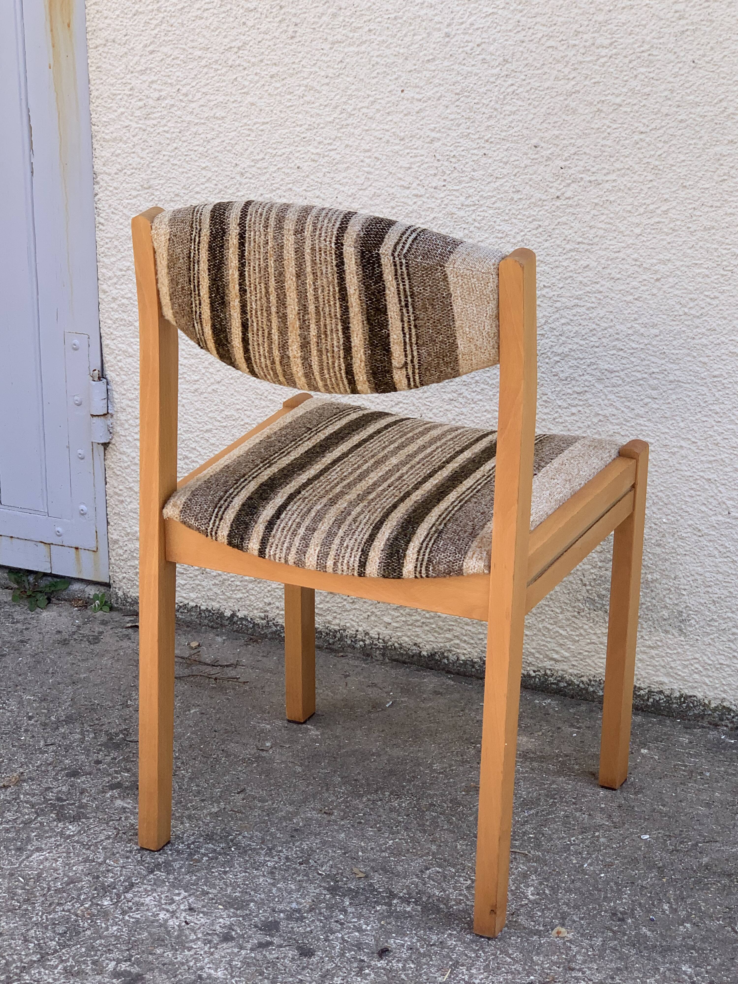 Suite of 4 chairs self beech brass and wool 1960