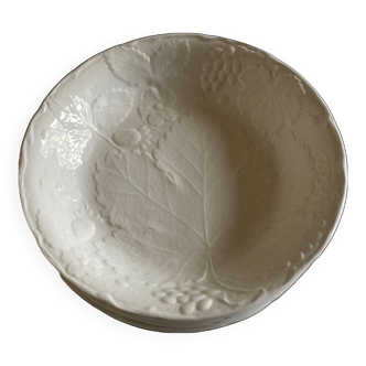 Set de 6 assiettes calotte en faïence anglaise Burleigh Davenport relief feuille de vigne et fraise