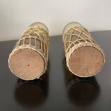 Set of 2 smoked orangeade glasses in woven wicker