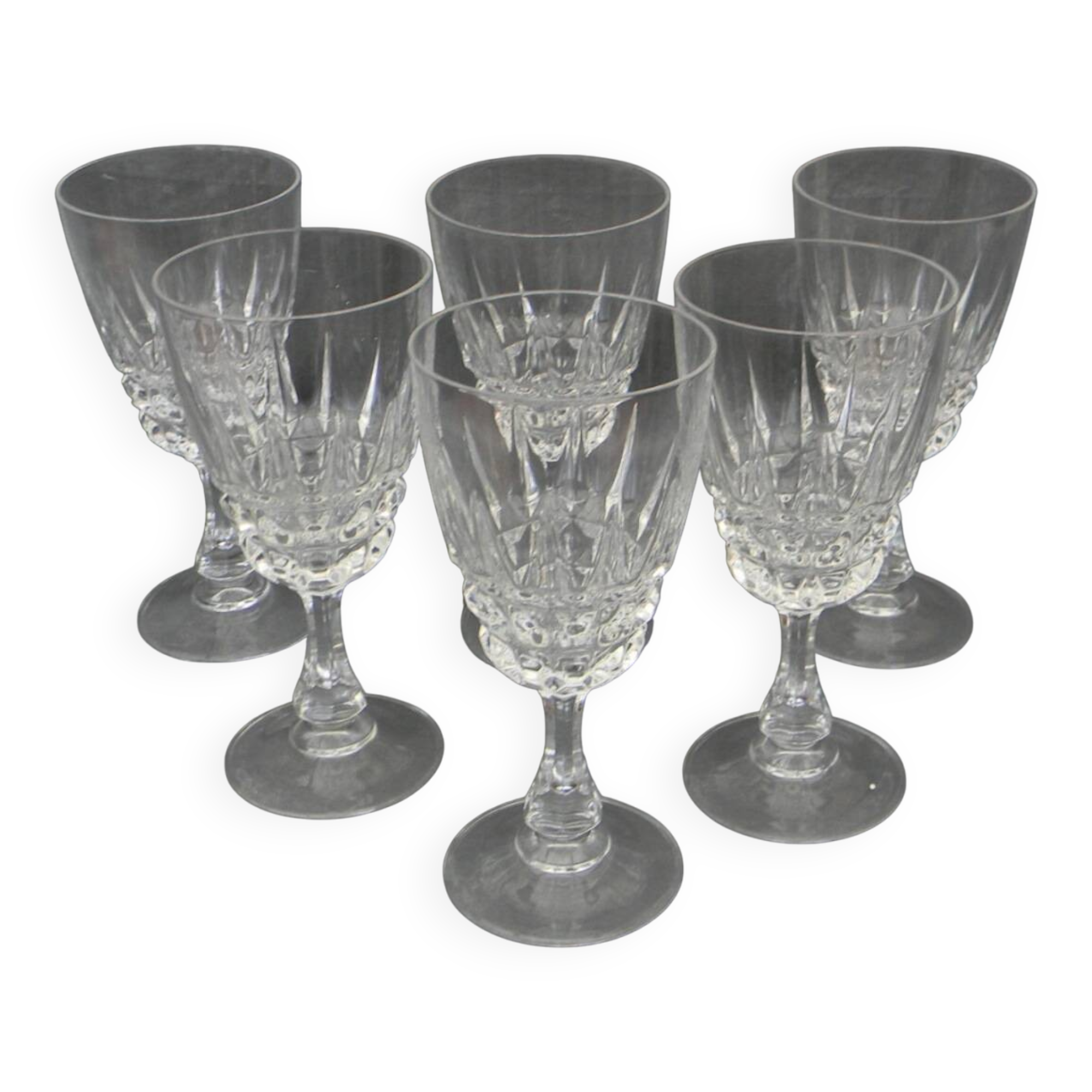 Lot de 6 verres à eau en cristal d'arques. modèle pompadour.