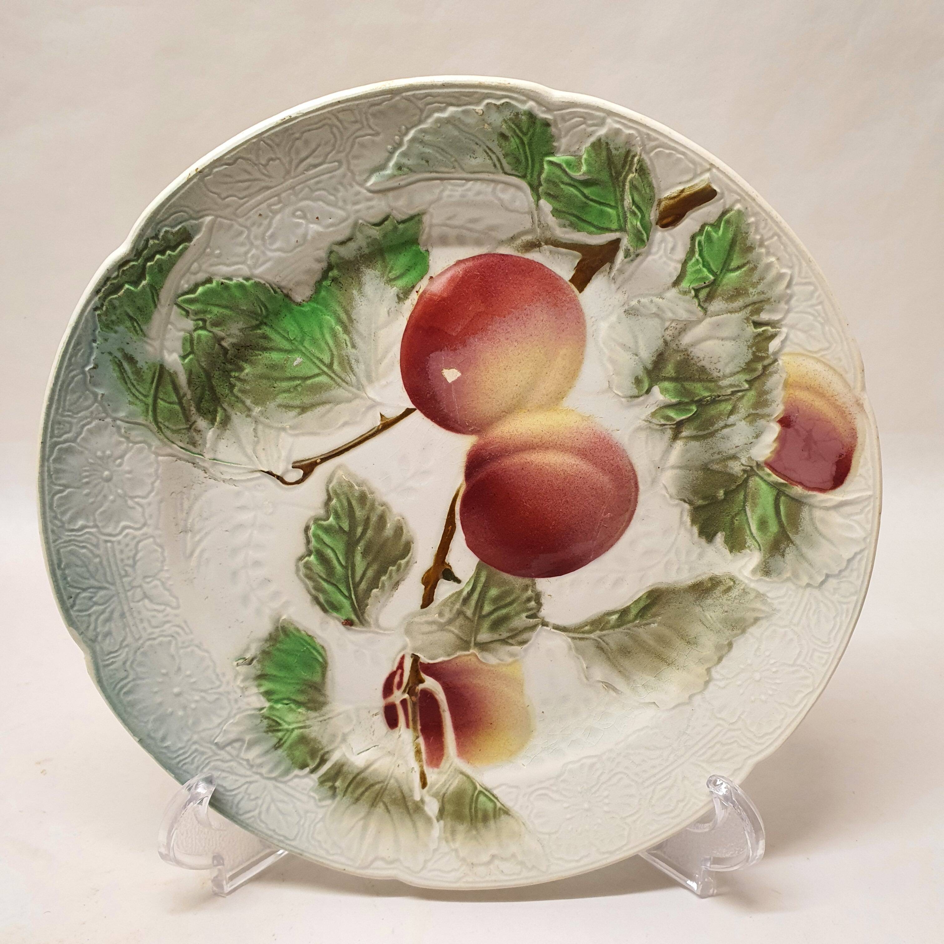 Decorative Plate Barbotine St Clément Made In France Vintage Peach Fruit Pattern